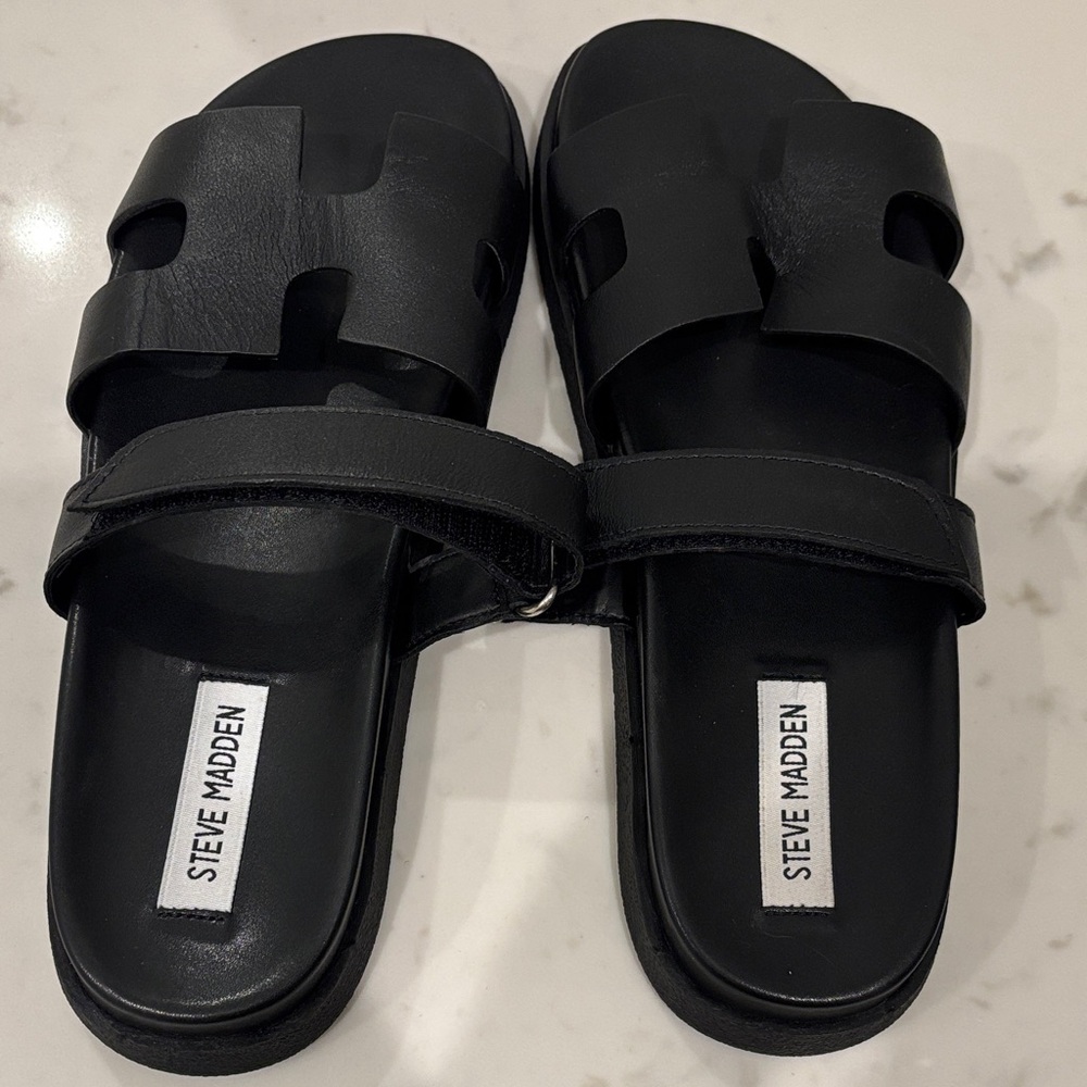 Steve Madden Black Leather Slides